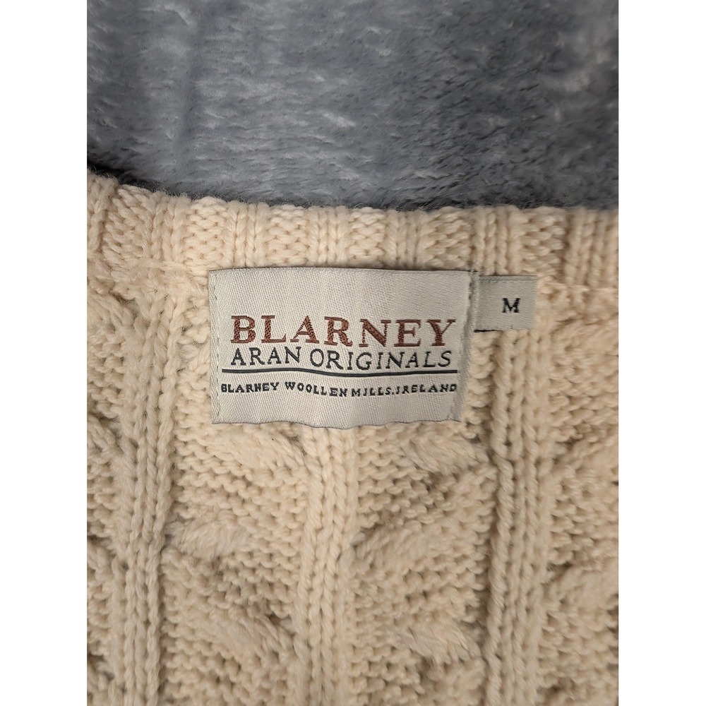 Blarney Aran Originals Sweater Cardigan Womens M White Wool Belted Cable Knit - Picture 4 of 9